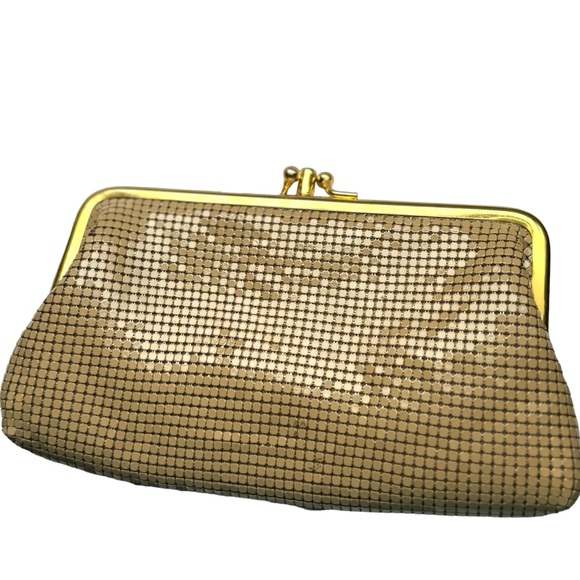 Bueno Vintage 80s Metal Mesh KissLock Clutch Bag 3 Section Makeup Formal Neutral - Picture 2 of 15
